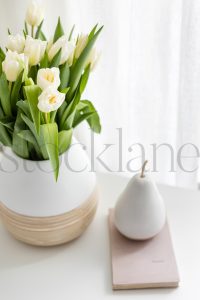 Vertical stock photo of pear and flowers