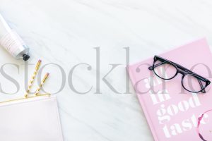 Horizontal stock photo of feminine desktop