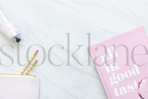 Horizontal stock photo of feminine desktop