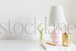 Horizontal stock photo of feminine desktop