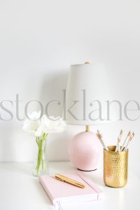 Vertical stock photo of feminine desktop