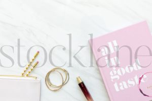 Horizontal stock photo of feminine desktop