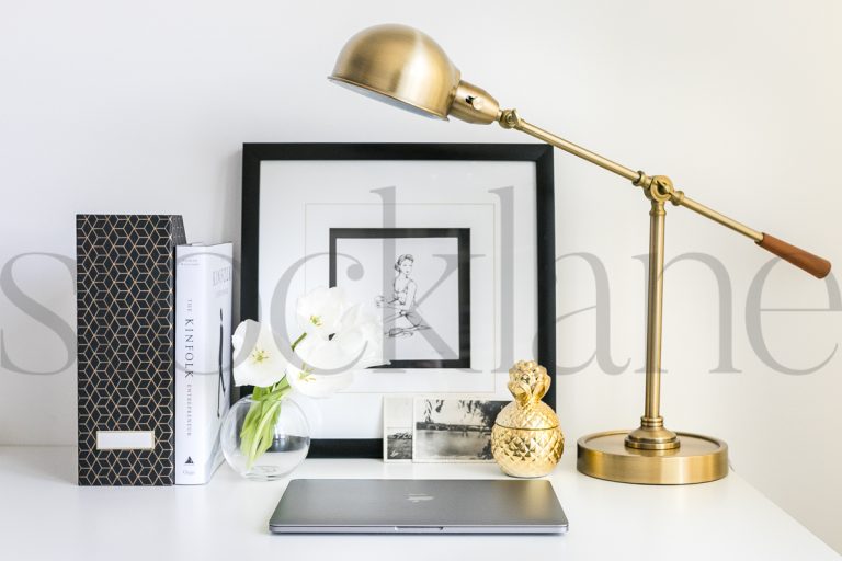 Horizontal stock photo of feminine desktop