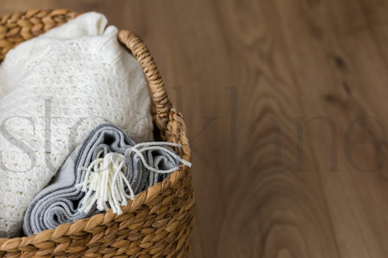 Horizontal stock photo of blankets in basket