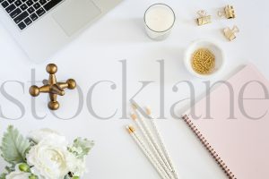 Horizontal stock photo of feminine desktop