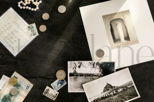 Horizontal stock photo of coins and stamps