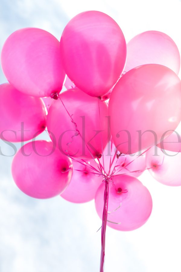 Vertical stock photo of pink balloons