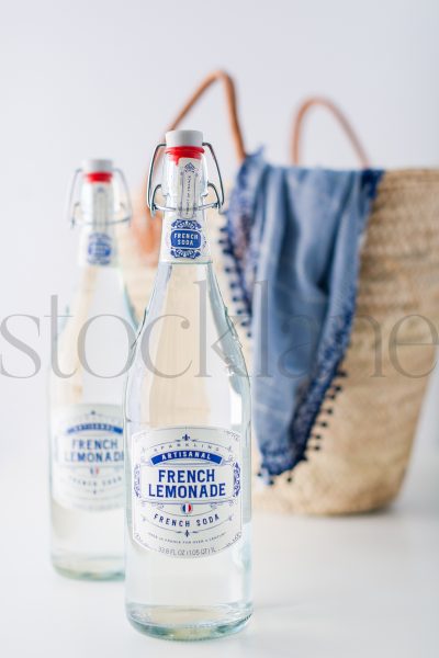 Vertical stock photo of lemonade and french basket