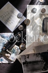 Vertical stock photo of travel coins and notes