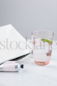 Vertical Stock photo of mint water and lotion