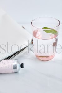 Vertical Stock photo of mint water and lotion