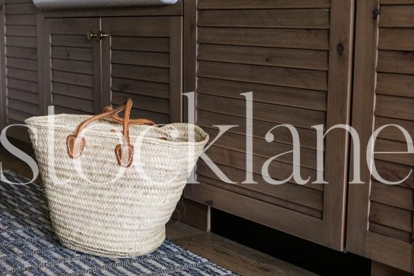 Horizontal stock photo of french basket in kitchen