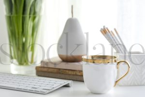 Horizontal stock photo of feminine desktop