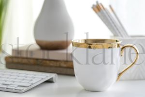 Horizontal stock photo of feminine desktop