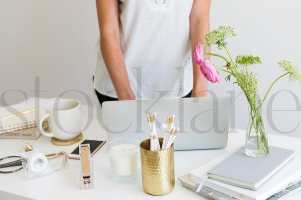 Horizontal photo with woman with a computer