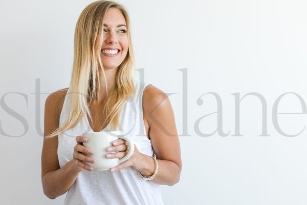 Horizontal stock photo of woman with coffee