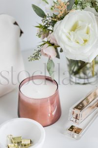 Vertical stock photo of feminine desktop