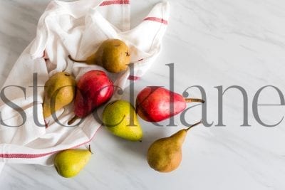 Horizontal stock photo of pears on kitchen countertop