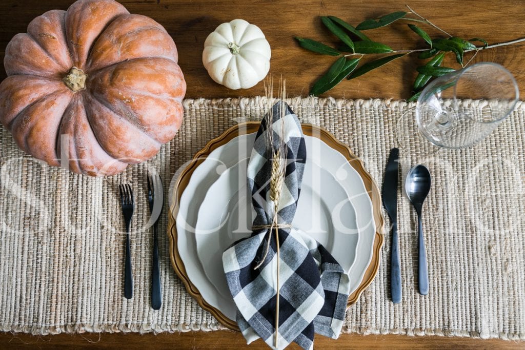 Horizontal stock photo of Thanksgiving table setting