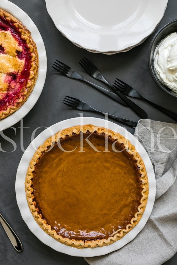 Vertical stock photo of pumpkin pie