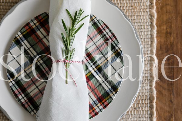 Horizontal stock photo of Christmas place setting