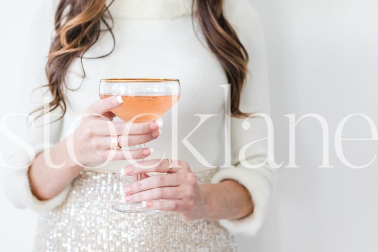 Horizontal stock photo of woman with champagne glass