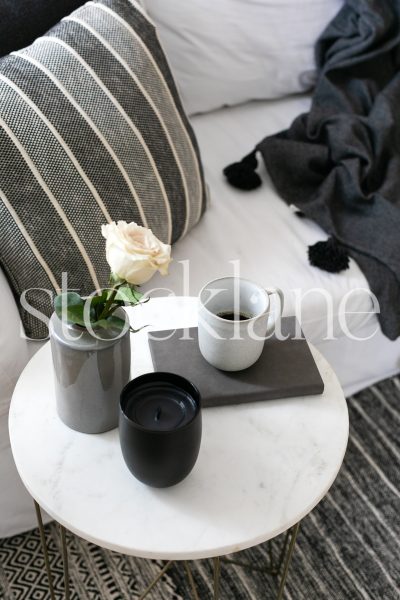 Vertical stock photo of black and white decor