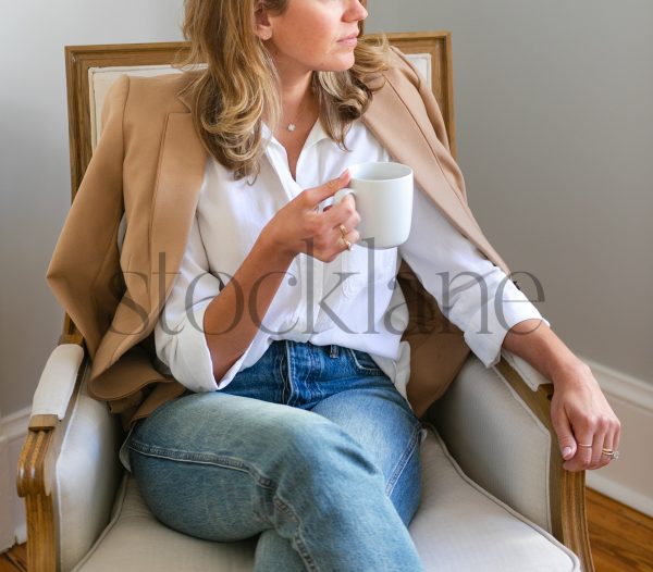 Square stock photo of woman drinking coffee