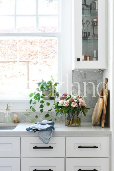 Vertical stock photo of stylish kitchen