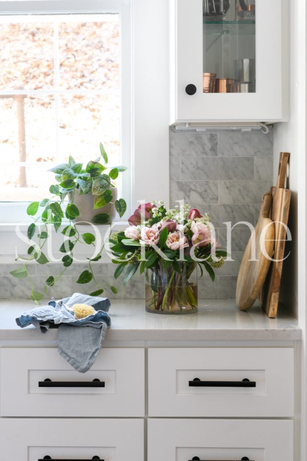 Vertical stock photo of stylish kitchen