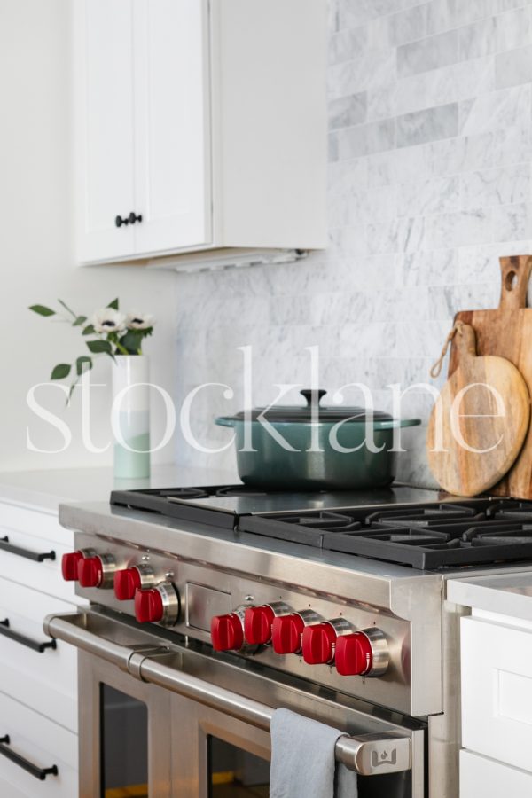 Vertical stock photo of stylish kitchen