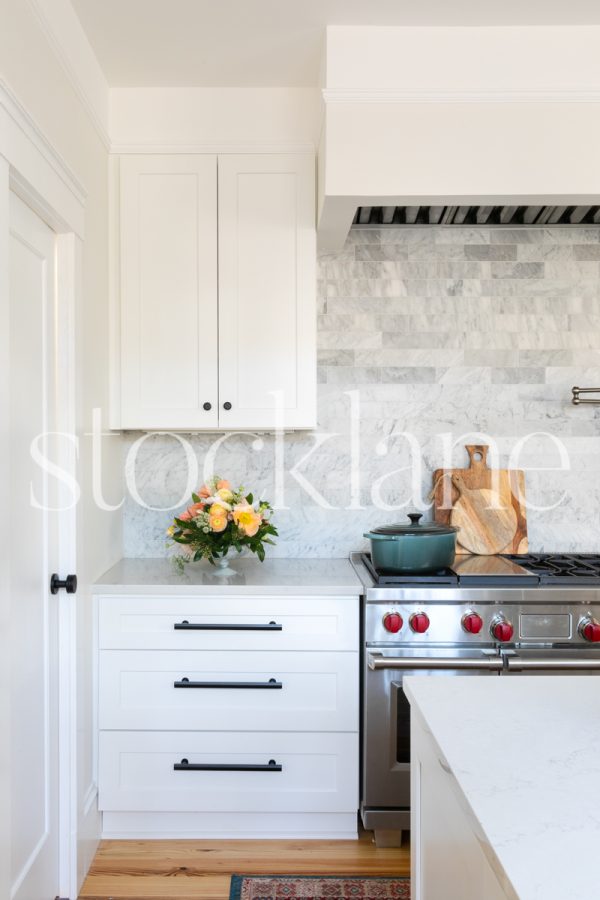 Vertical stock photo of stylish kitchen