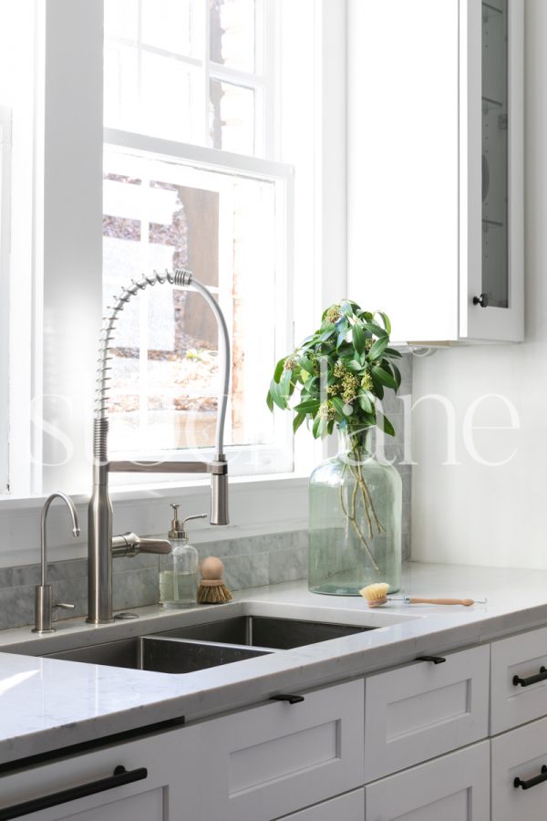 Vertical stock photo of stylish kitchen