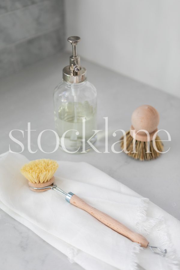 Vertical stock photo of cleaning items