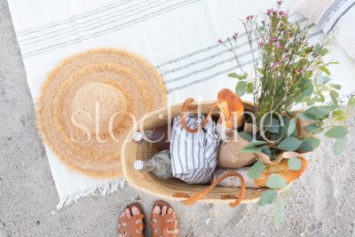 Horizontal stock photo of picnic basket.