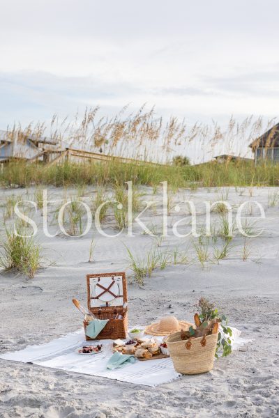 Vertical stock photo of summer beach picnic.