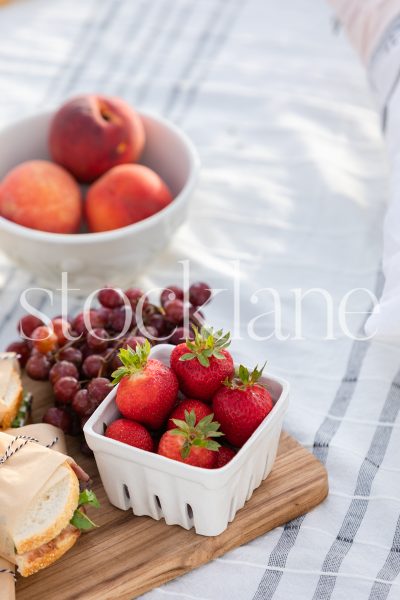 Vertical stock photo of summer beach picnic.