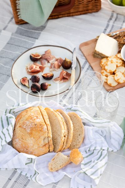 Vertical stock photo of summer beach picnic.