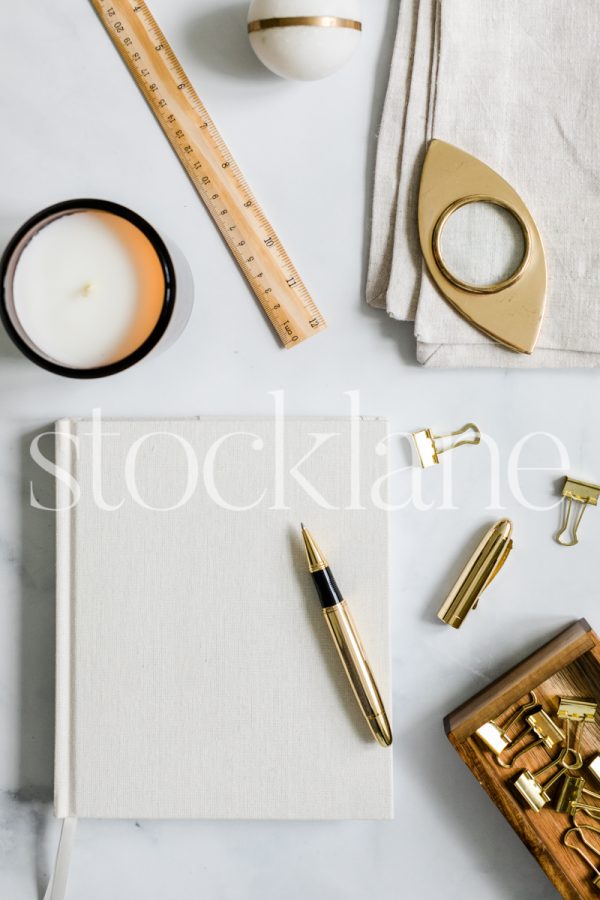 Vertical stock photo of designer neutral desktop