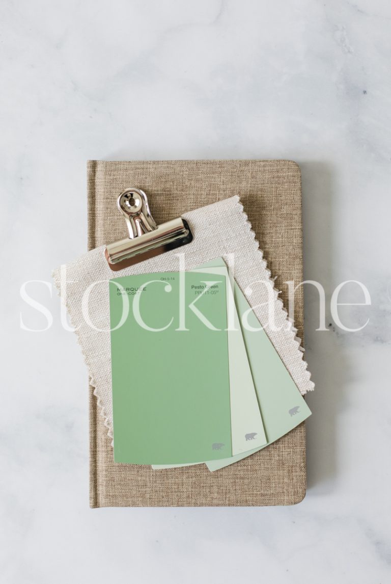 Vertical stock photo a desktop with color swatches