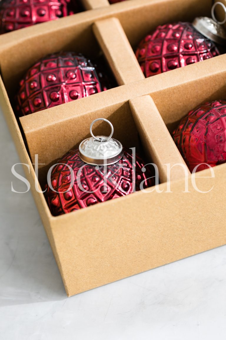 Vertical stock photo of Christmas ornaments