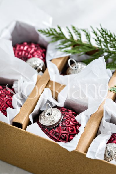 Vertical stock photo of Christmas ornaments