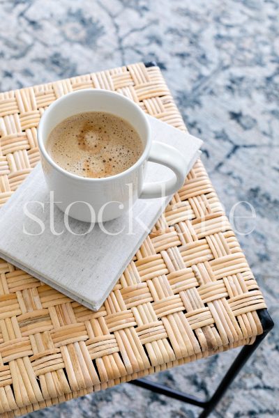 Vertical stock photo overview of a cup of coffee